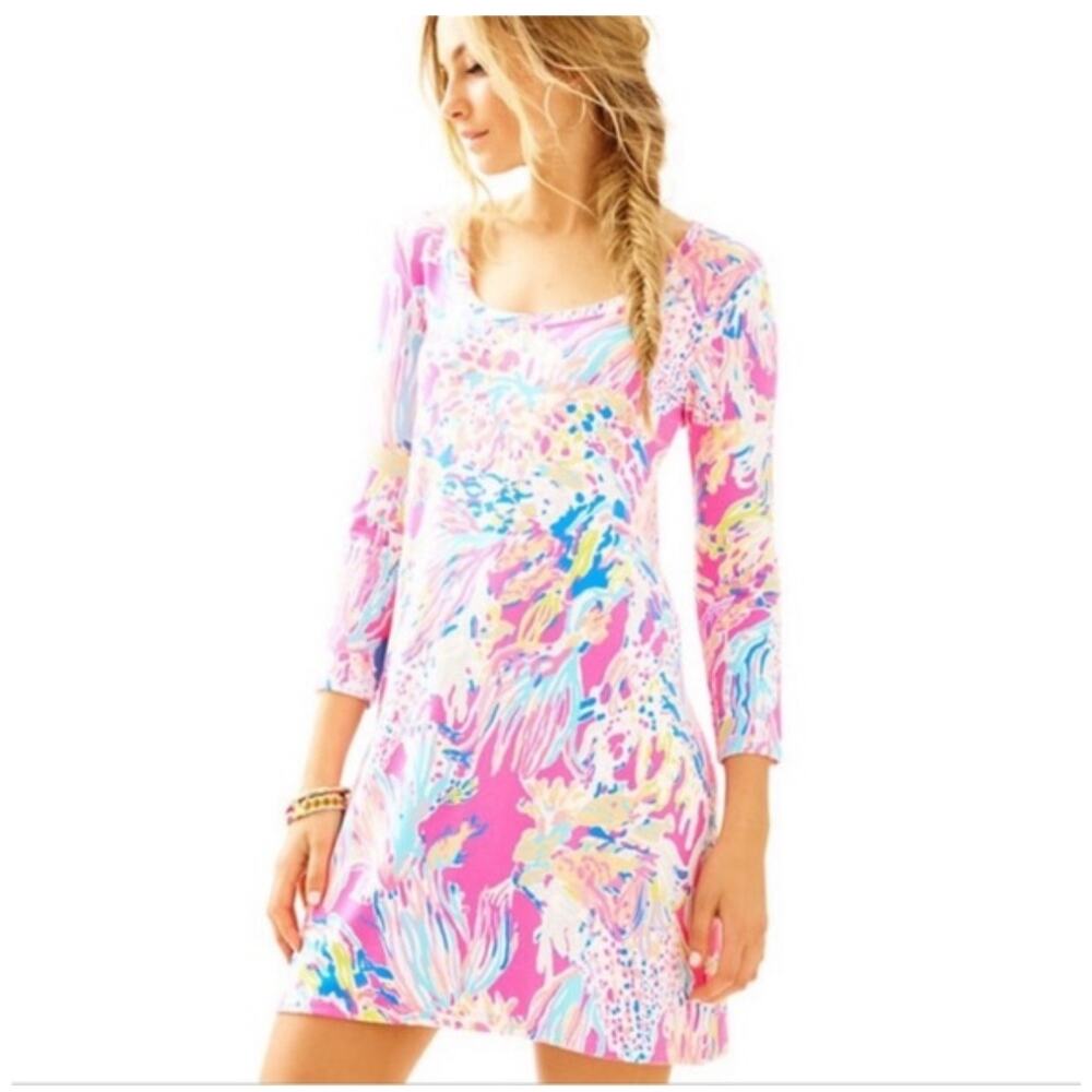 Lilly Pulitzer Devon Dress Tiki Pink Sunken Treasure XS Vibrant Resort Vacation
